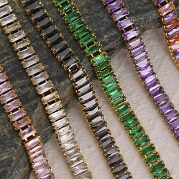 Gold Plated Stainless Steel with Baguette Cubic Zirconia - Picture 4 of 13